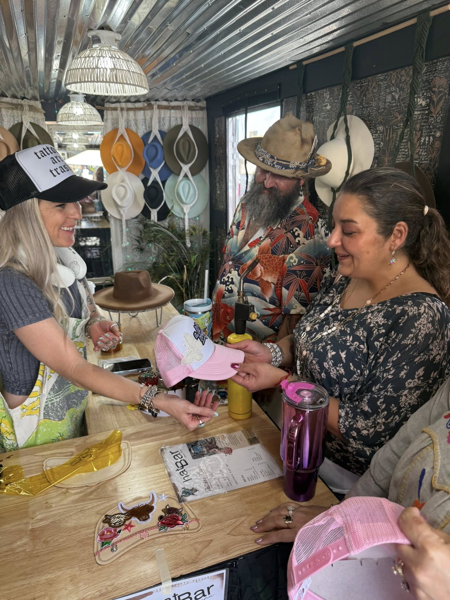 Custom boutique hat with unique patch design from Gypsy Jaybird